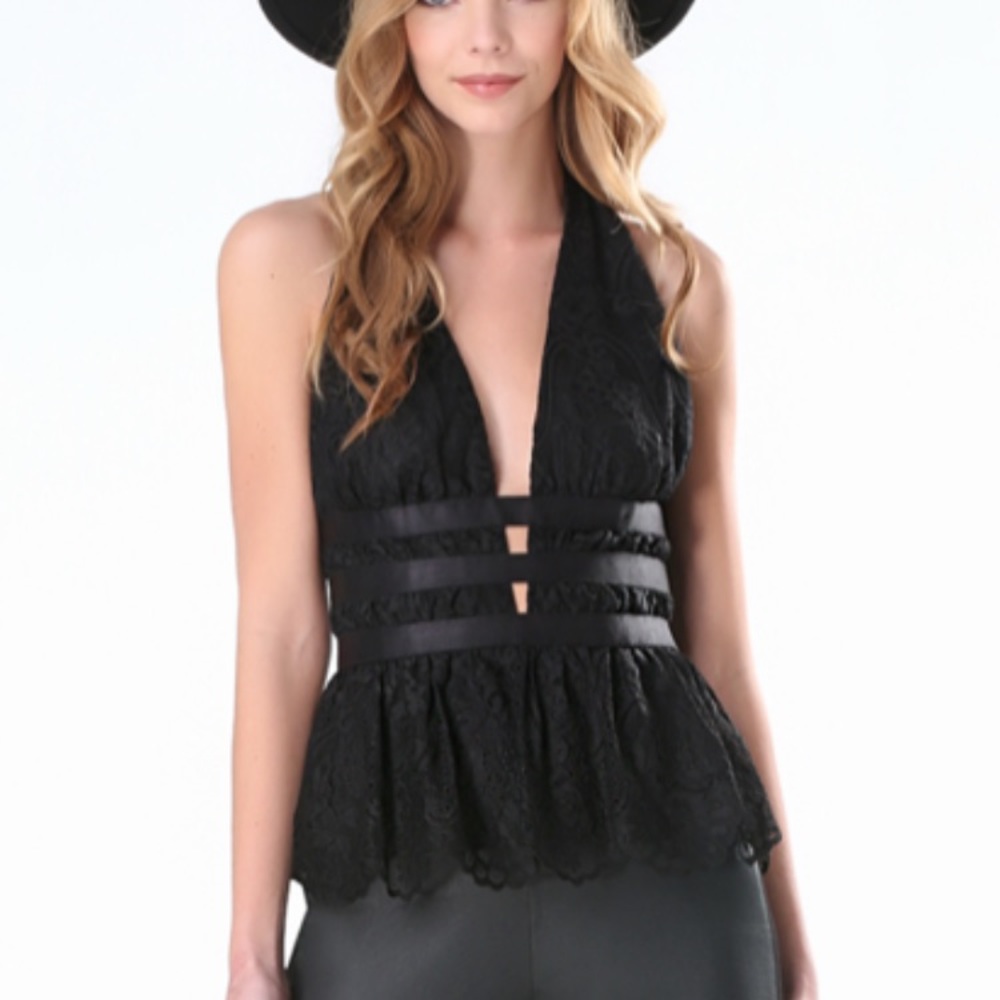 bebe Banded Lace Halter Top
